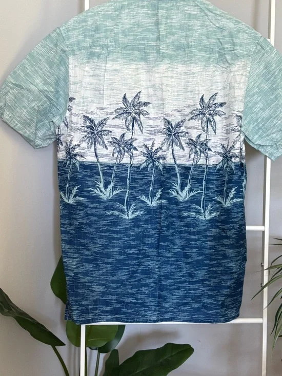 RedHead Men's Short-Sleeve Palm Print Button-Down Shirt - Teal/Blue - Picture 7 of 11